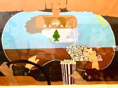 Scoli Acosta Large Contemporary Mixed Media Painting LA Artist Drive In Movie