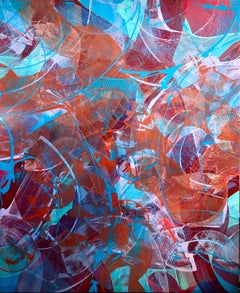 Large Abstract Expressionist Gestural Oil painting Sheldon Berlyn Red White Blue