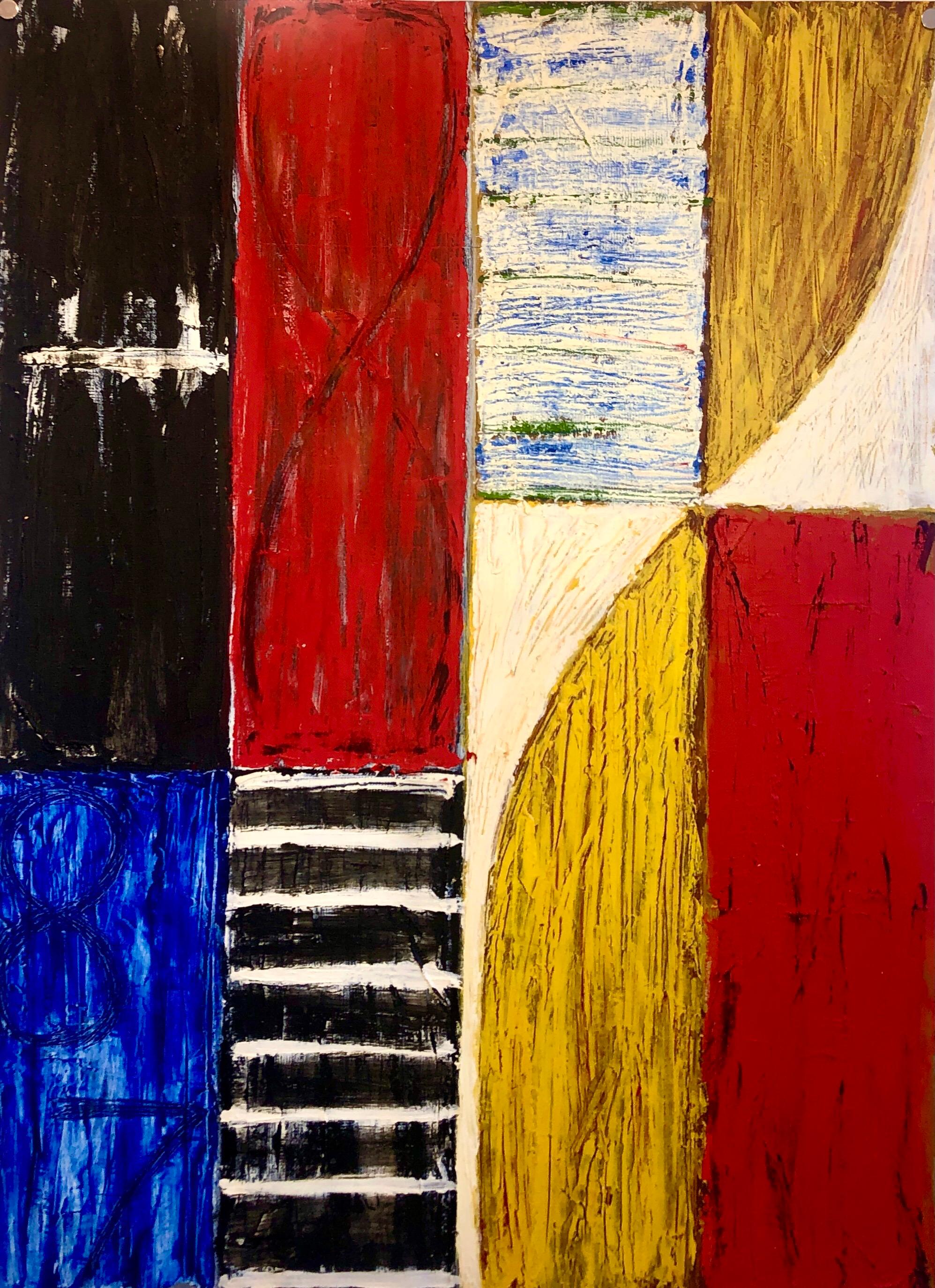 Joan Kahn Rom, lebhaftes abstraktes expressionistisches Ölgemälde in kräftigen Farben, Modernismus