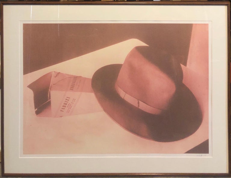 Large Vintage Photograph Polaroid Transfer Photo Print Borsalino Hat Signed 1996 - Brown Still-Life Photograph by David Aschkenas