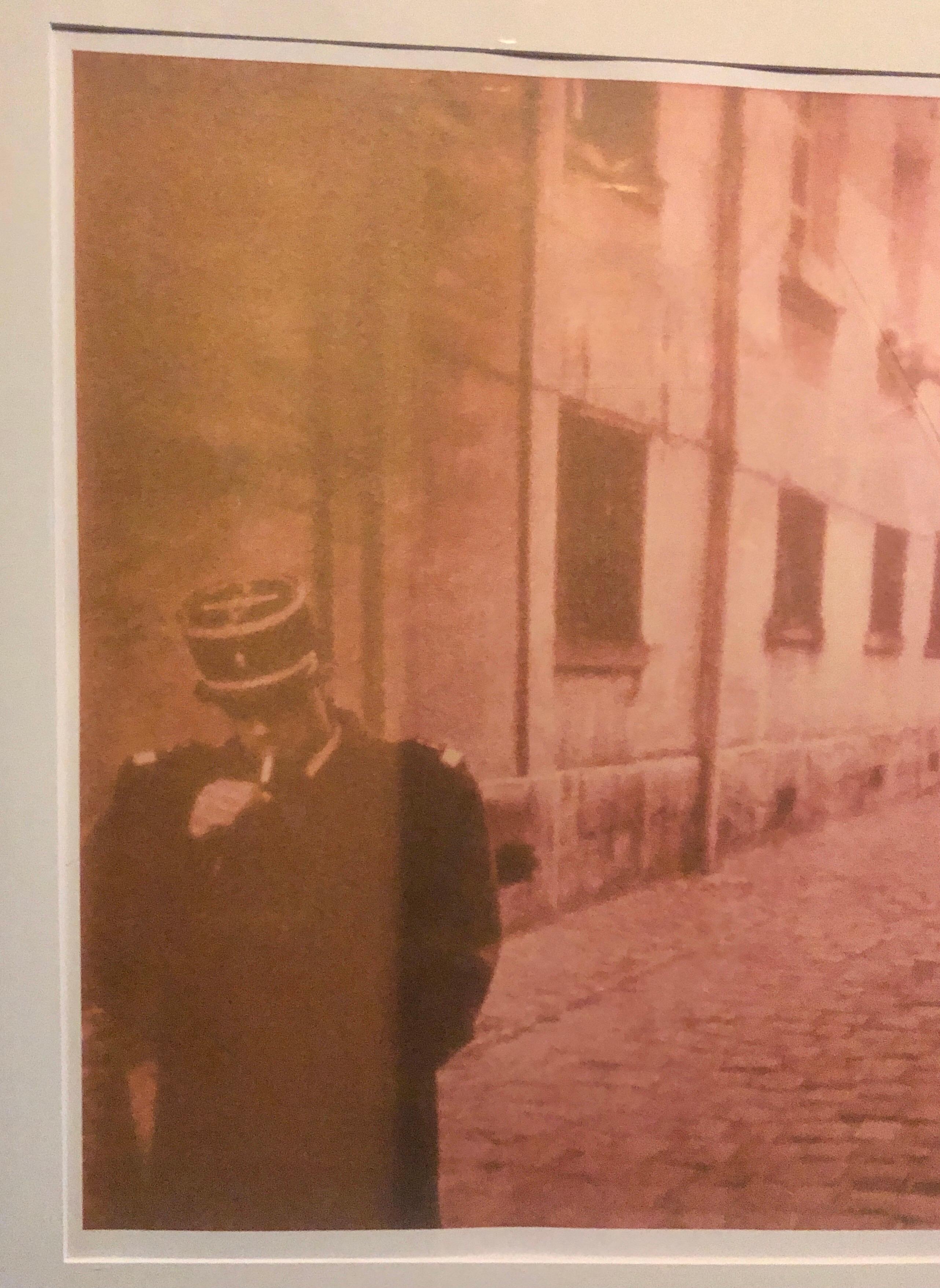 Large Vintage Photograph Polaroid Transfer Photo Print Policeman Smoking, Paris  - Beige Still-Life Photograph by David Aschkenas