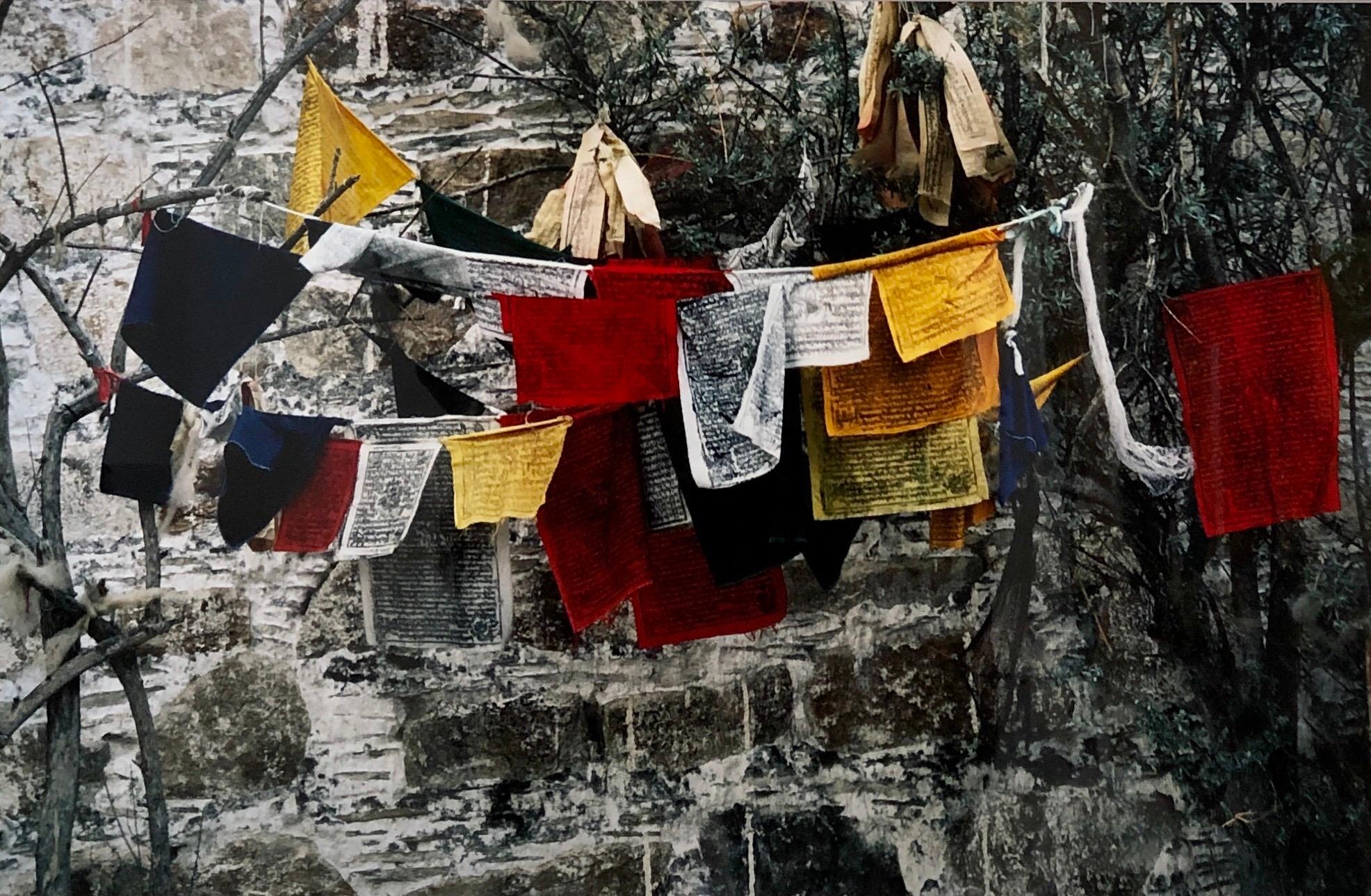 Mark Abrahamson Figurative Photograph - Vintage Photograph Cibachrome Tibetan Prayer Flags Colorful Vibrant Photo Print