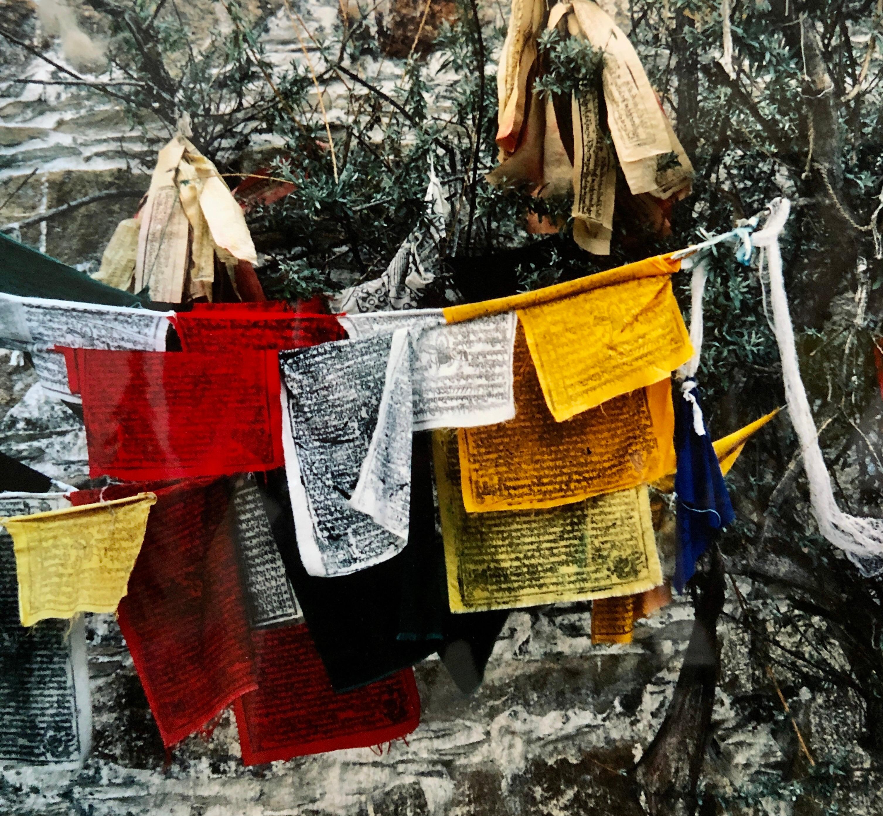 Vintage Photograph Cibachrome Tibetan Prayer Flags Colorful Vibrant Photo Print - Black Figurative Photograph by Mark Abrahamson