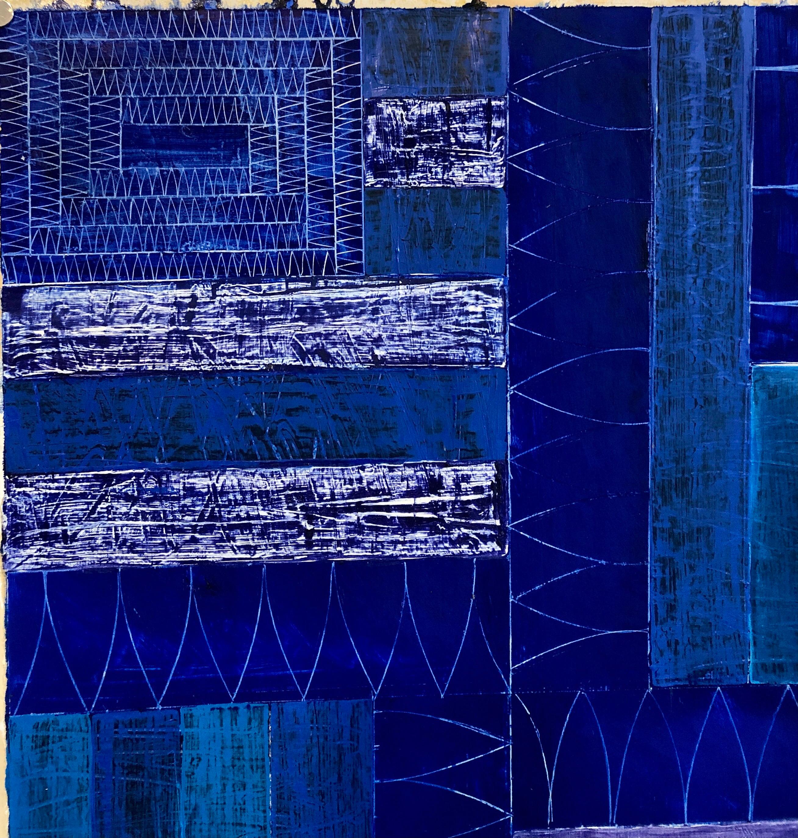Joan Kahn Indigo Denim Blue Color Abstract Expressionist Modernist Oil Painting For Sale 5