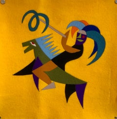 Used Italian Wool Felt Handmade Futurist Fortunato Depero Art Tapestry Wall Hanging