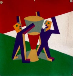 Italian Wool Felt Handmade Futurist Fortunato Depero Art Tapestry Wall Hanging