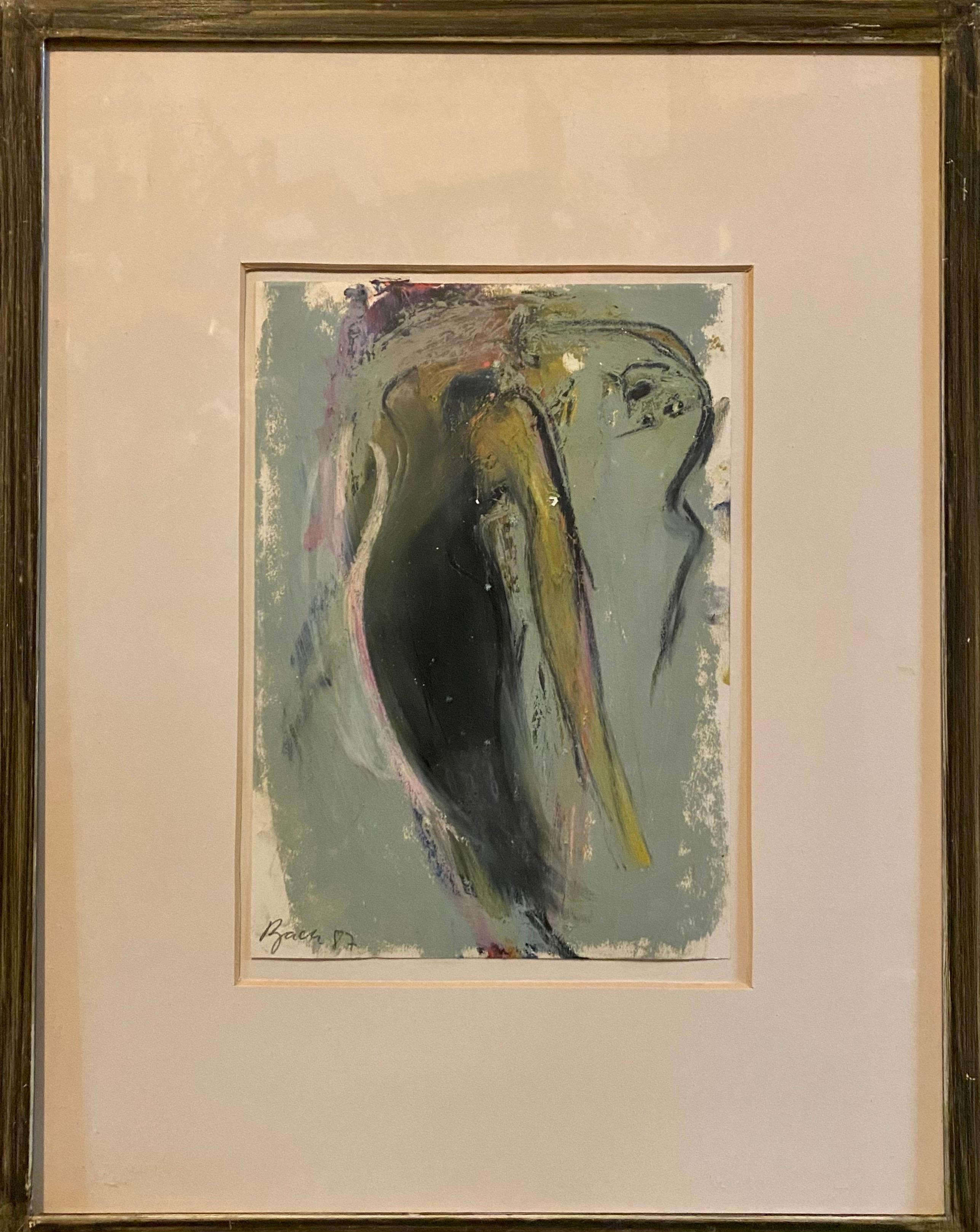 Junge Wilde, néo-expressionniste allemand, peinture abstraite à la gouache signée à la main - Marron Abstract Painting par Elvira Bach