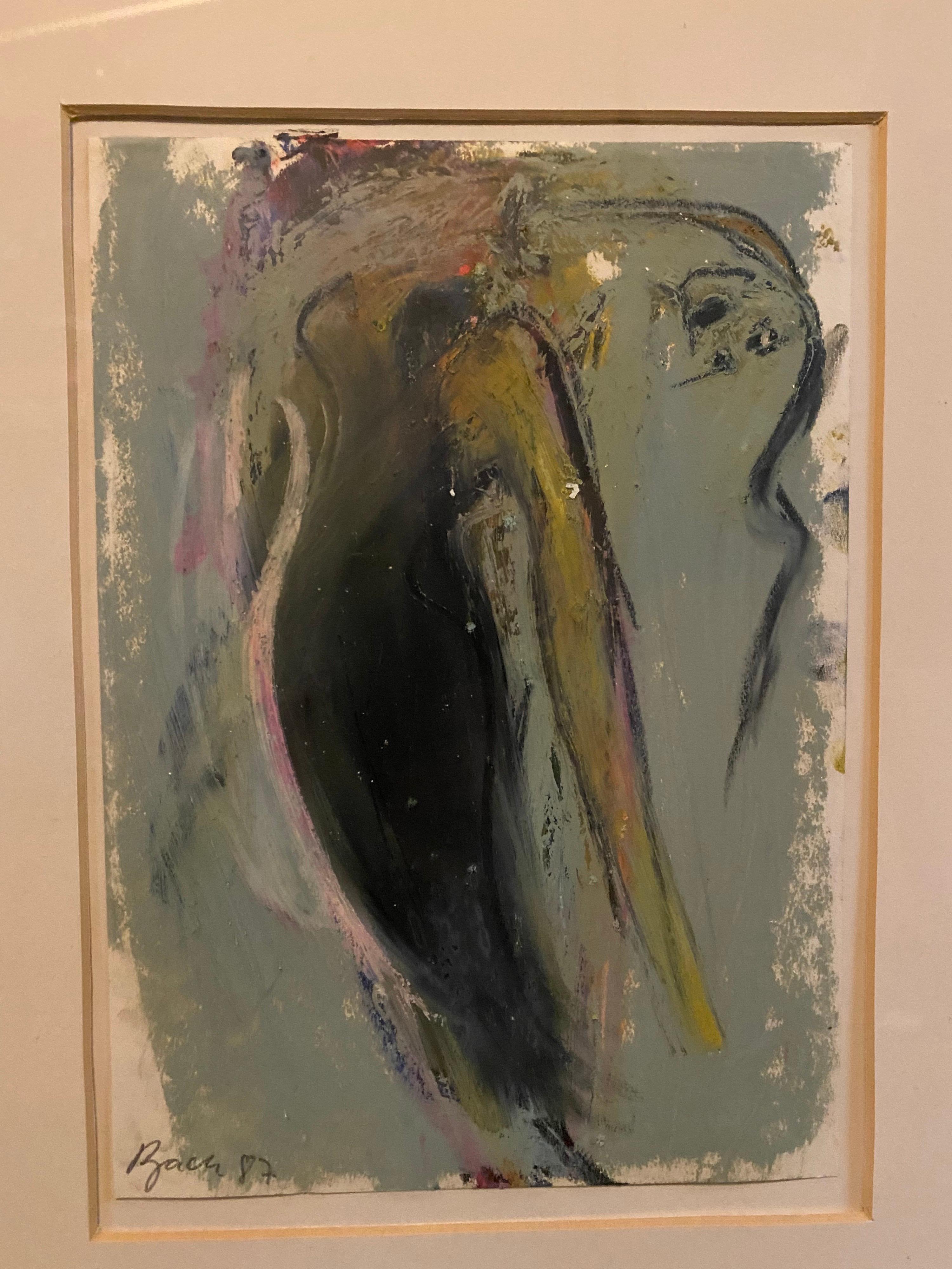 German Junge Wilde Abstract Gouache Painting Hand Signed, Neo Expressionist Bach For Sale 1