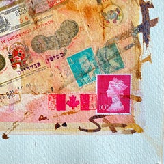 Kanadische Kunst Mixed Media Collage Assemblage Malerei Hebräisch Stempel Smirnoff Vodka