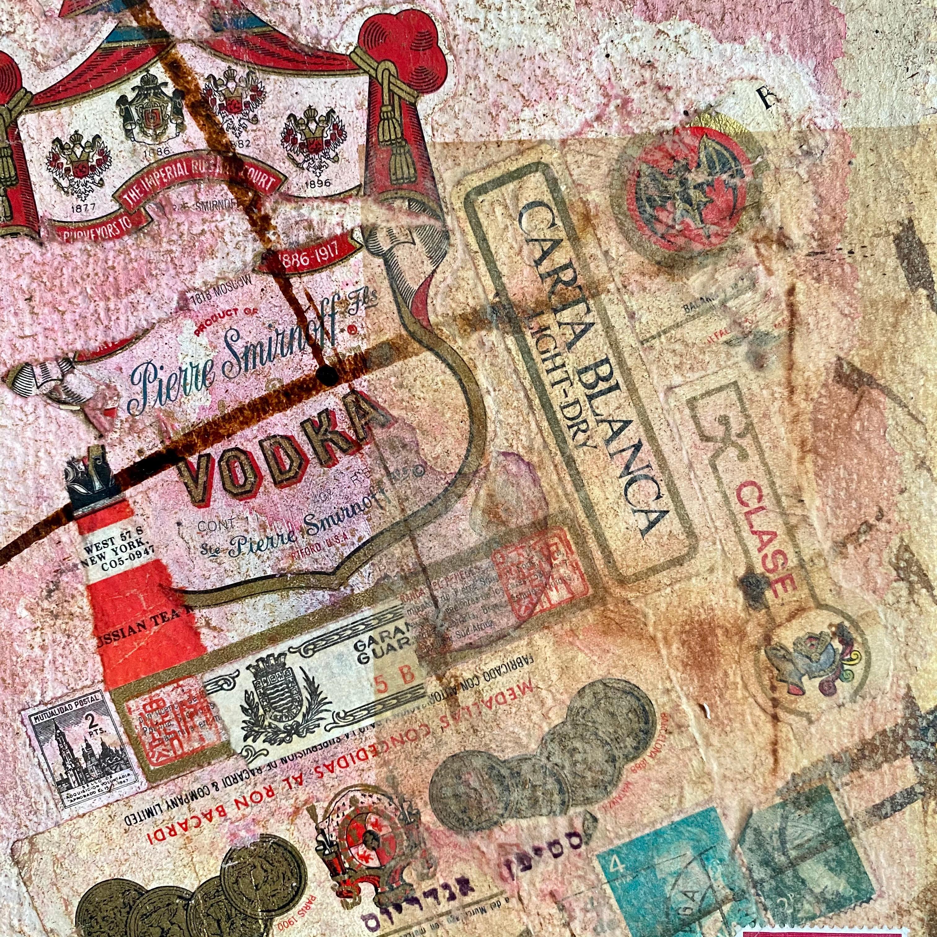 Canadian Art MIxed Media Collage Assemblage Painting Hebrew Stamp Smirnoff Vodka 1