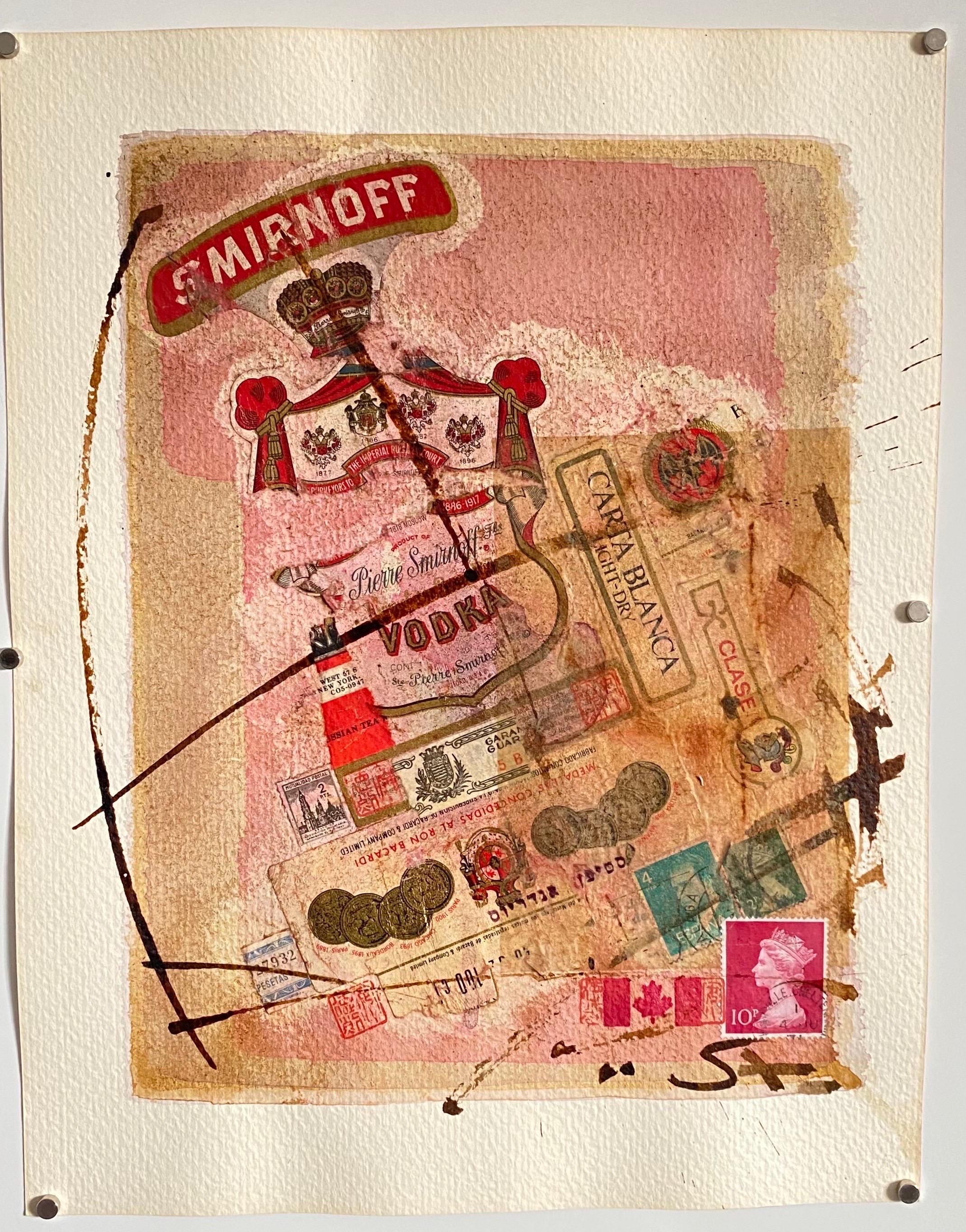 Canadian Art MIxed Media Collage Assemblage Painting Hebrew Stamp Smirnoff Vodka 2