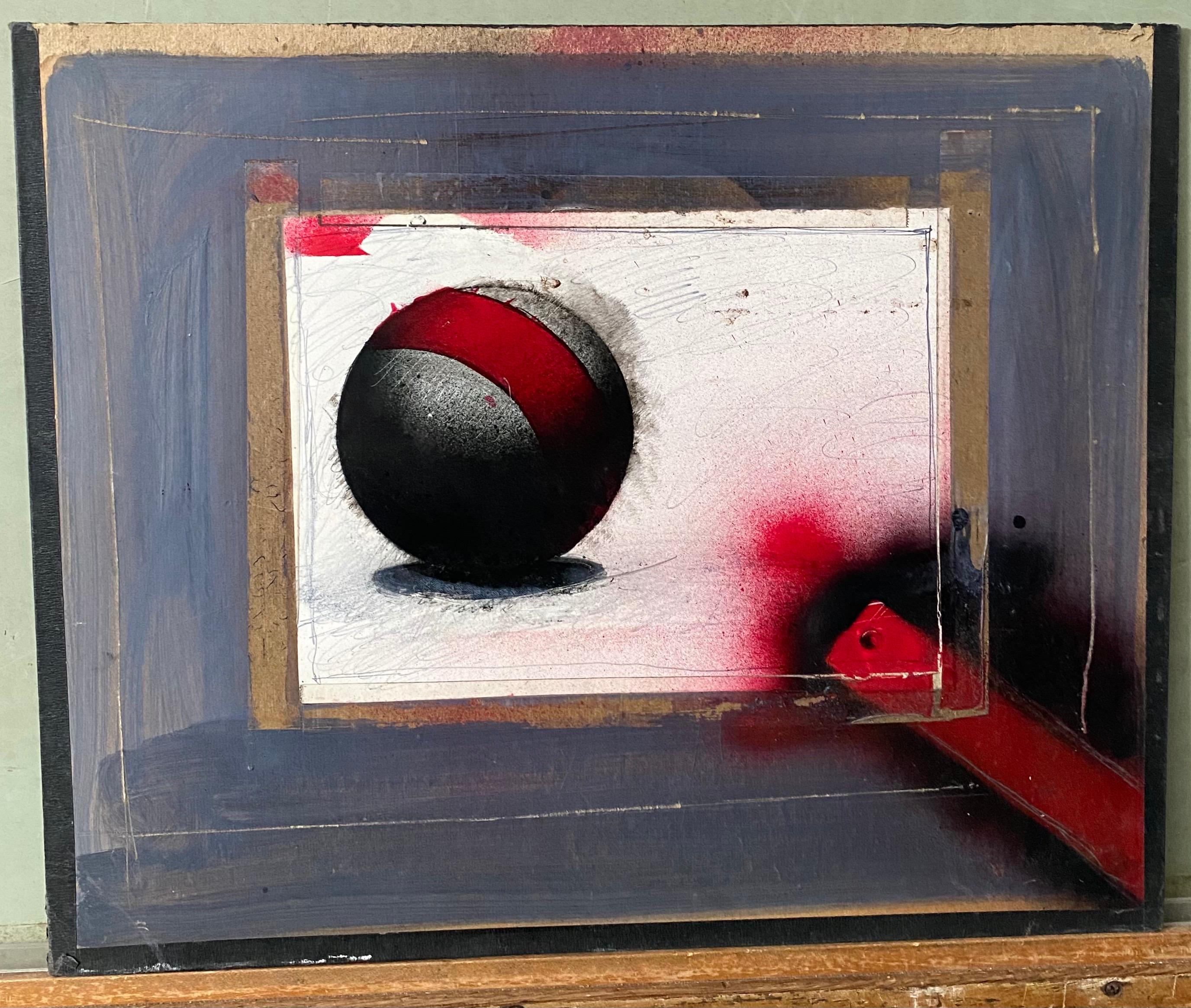 Ölgemälde in Mischtechnik in Collage, futuristische abstrakte Sci-Fi-Kunst (Abstrakter Expressionismus), Painting, von Nick de Angelis