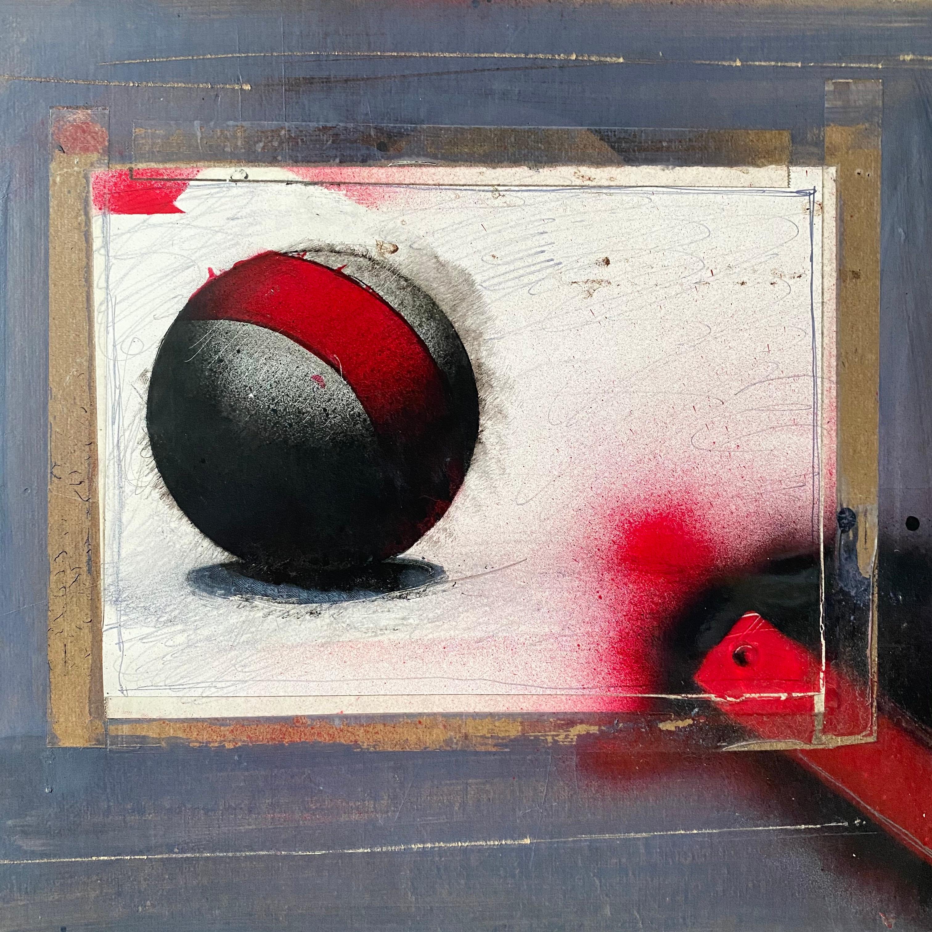 Nick de Angelis Abstract Painting – Ölgemälde in Mischtechnik in Collage, futuristische abstrakte Sci-Fi-Kunst