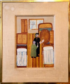 Polish Naive Oil Painting Jewish Shtetl Folk Art Passover Chametz Search Judaica