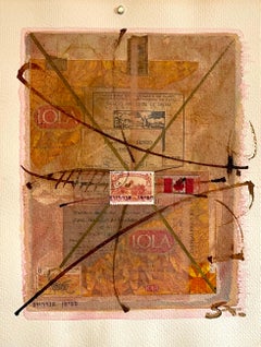 Used Canadian Art Mixed Media Collage Assemblage Painting Hebrew Canada Stamp