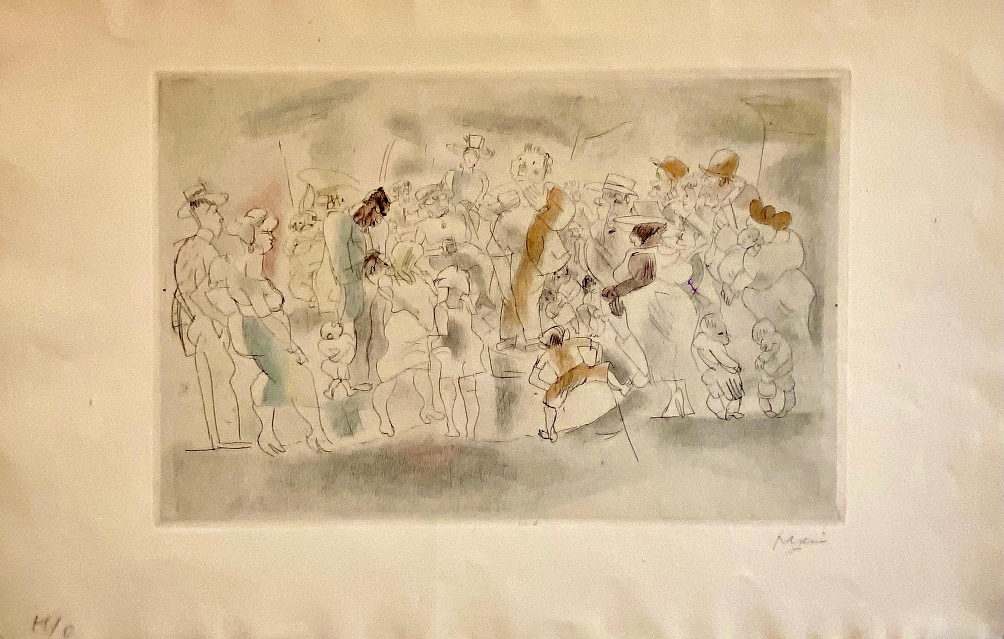 Etching with Hand Watercolor Painting Jules Pascin Pencil Signed For Sale 1