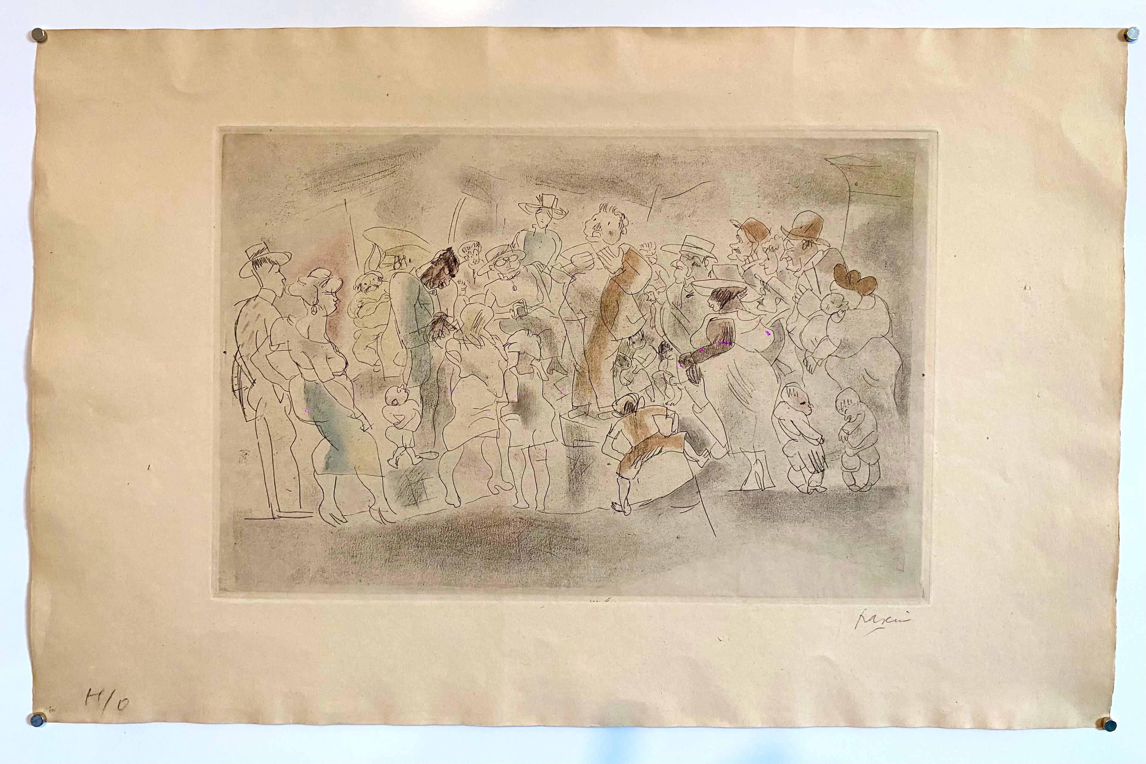 Etching with Hand Watercolor Painting Jules Pascin Pencil Signed For Sale 2
