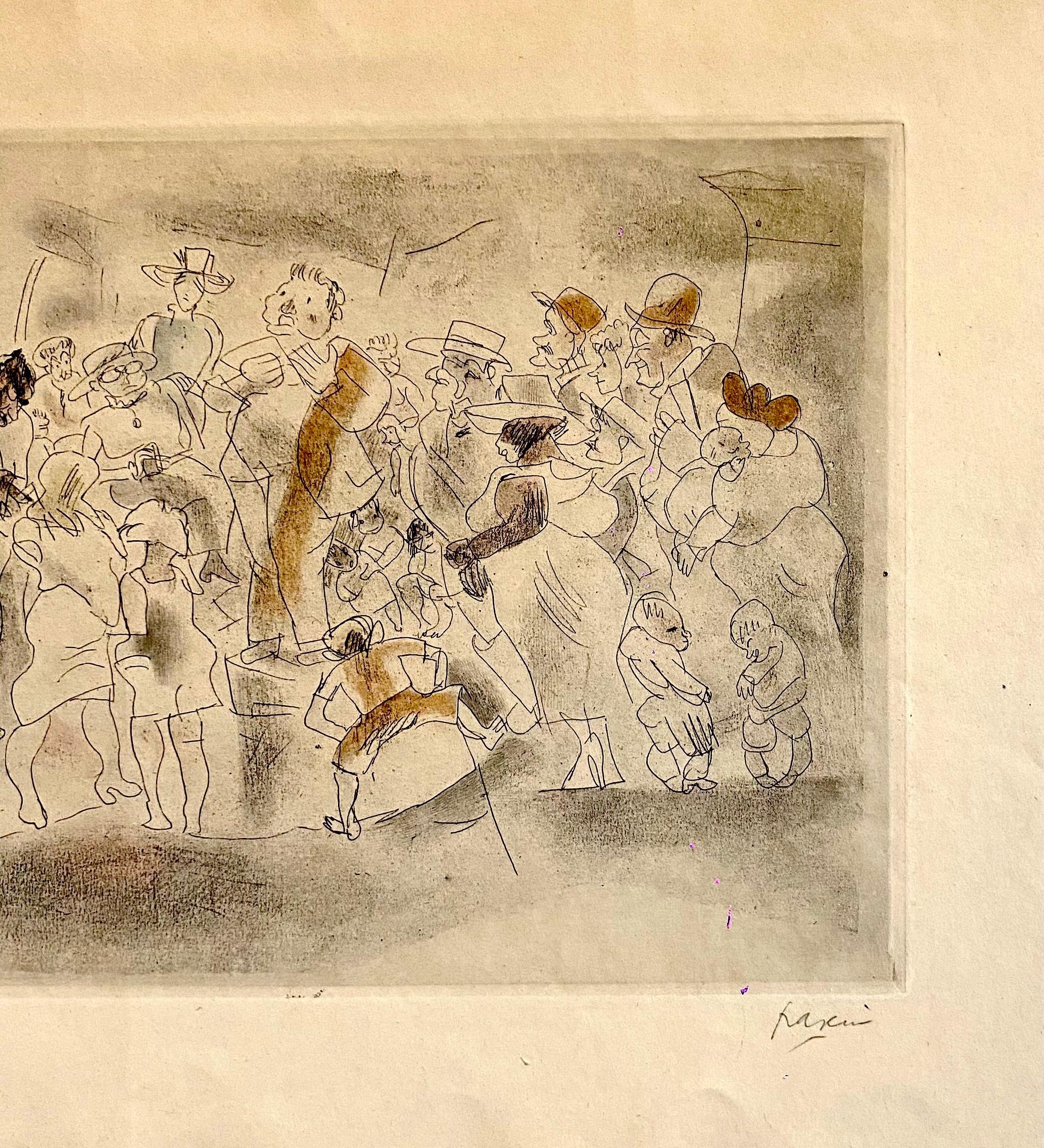 
Genre: German Expressionist
Subject: Figures
Medium: etching, watercolor paint
Surface: Paper
This is hand signed lower right.. there does not seem to be an edition size although there is a handwritten number lower left
sheet measures 12.5 x 19.88.
