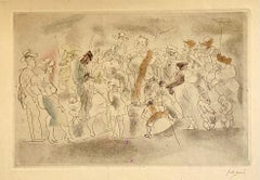 Antique Etching with Hand Watercolor Painting Jules Pascin Pencil Signed