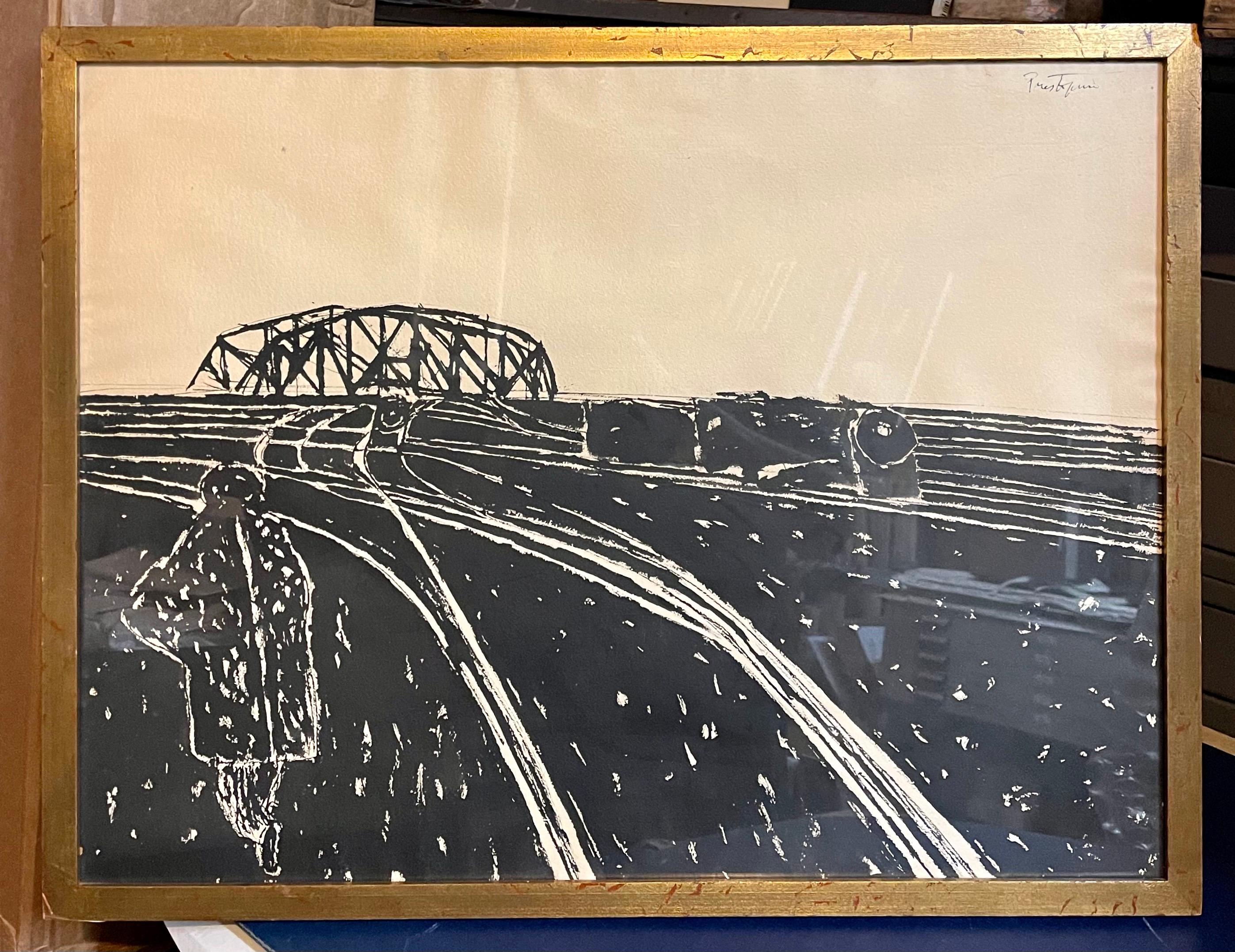 Ink Drawing Painting Train Lines Social Realist WPA Artist Gregorio Prestopino 6