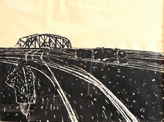 Ink Drawing Painting Train Lines Social Realist WPA Artist Gregorio Prestopino