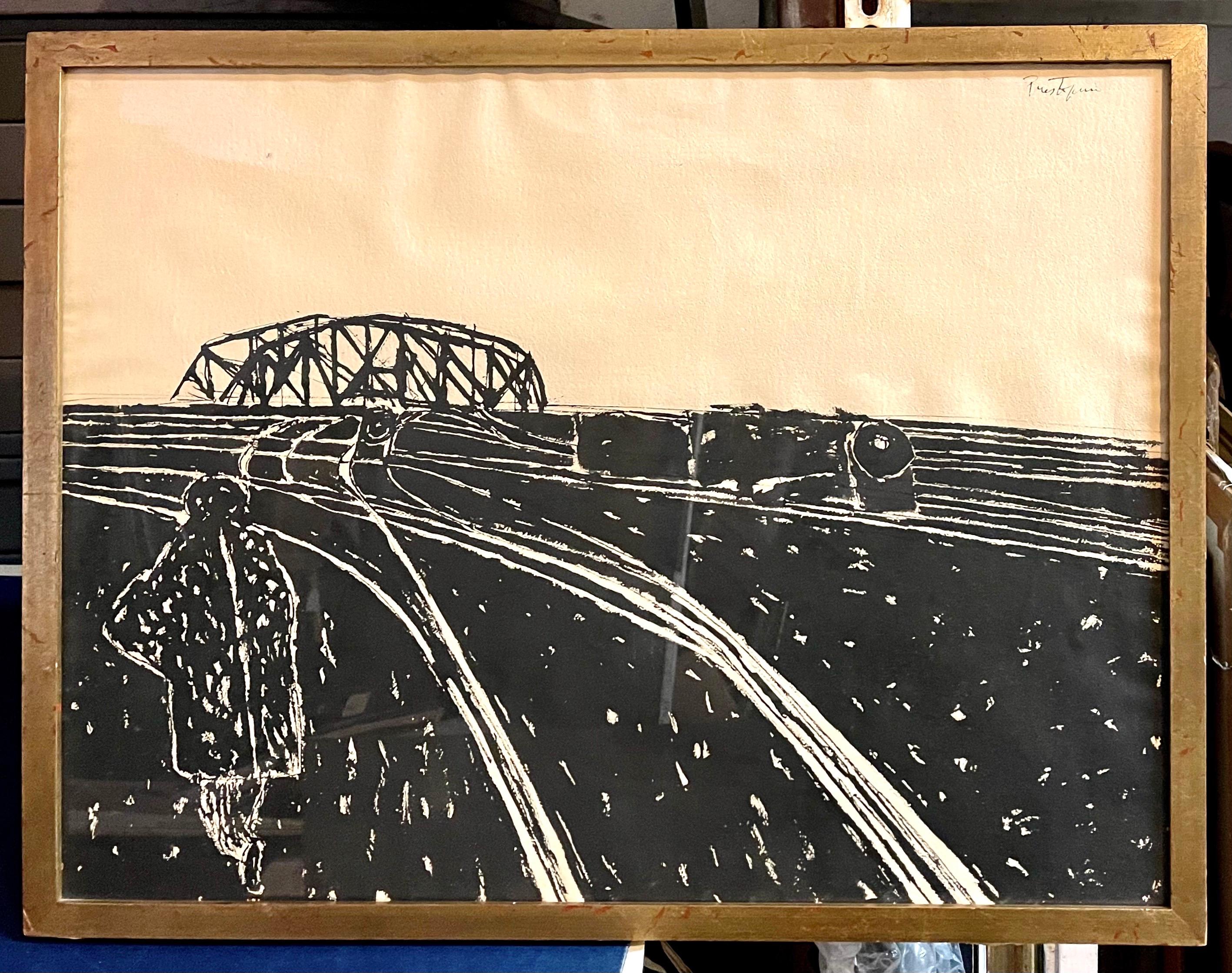 Ink Drawing Painting Train Lines Social Realist WPA Artist Gregorio Prestopino 7