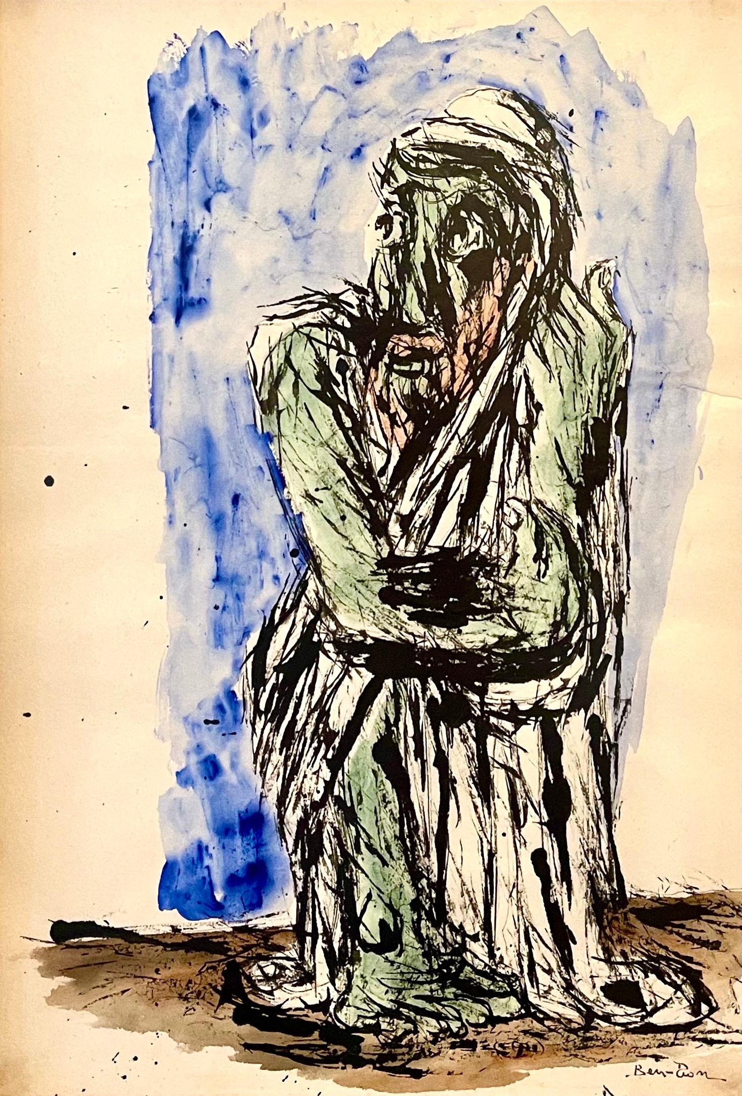Abstract Expressionist Rabbi Watercolor Painting Jewish American Modernist WPA - Art by Ben-Zion Weinman
