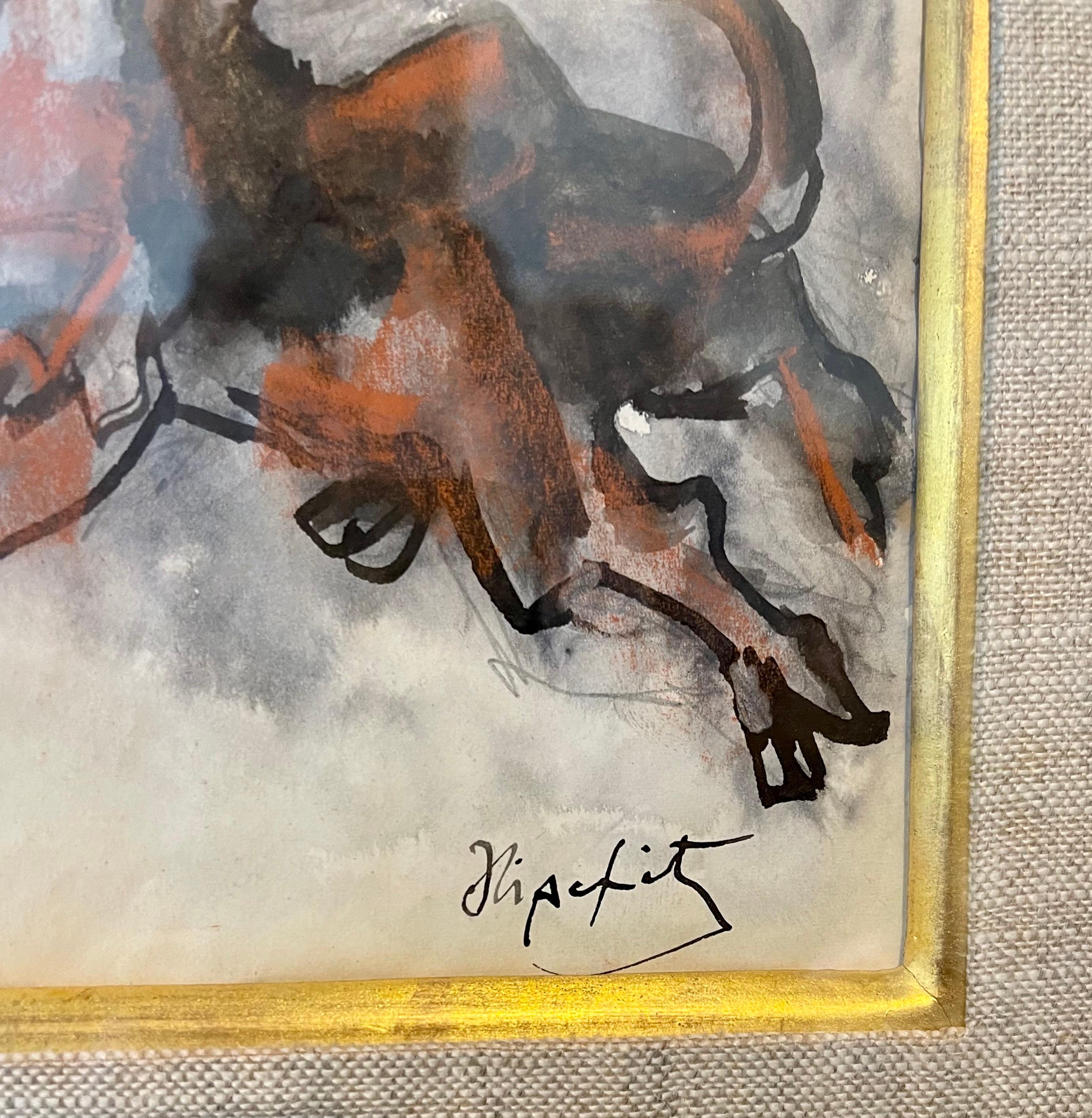 Jacques Lipchitz French Cubist Modernist Gouache Painting Sculpture Study 1