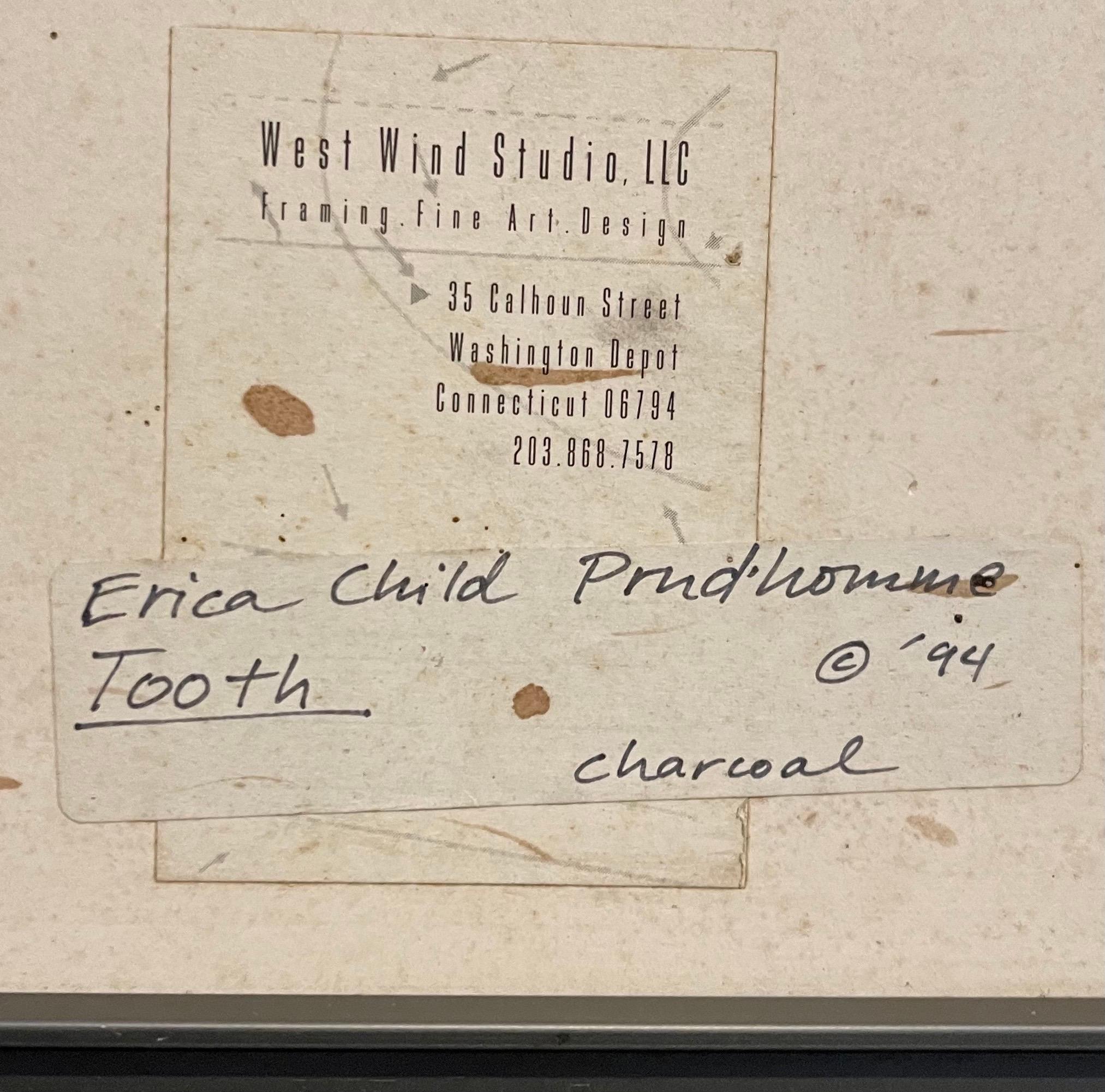 Zeichenkohle Zeichnung Abstrakte Teeth Bone Erica Child Prudhomme Amerikanische Frau Künstlerin (Beige), Figurative Art, von Erica Child Prud’homme
