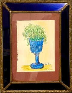 Expressionist Color Drawing Cobalt Glass Vintage Frame Modernist Ben Zion WPA