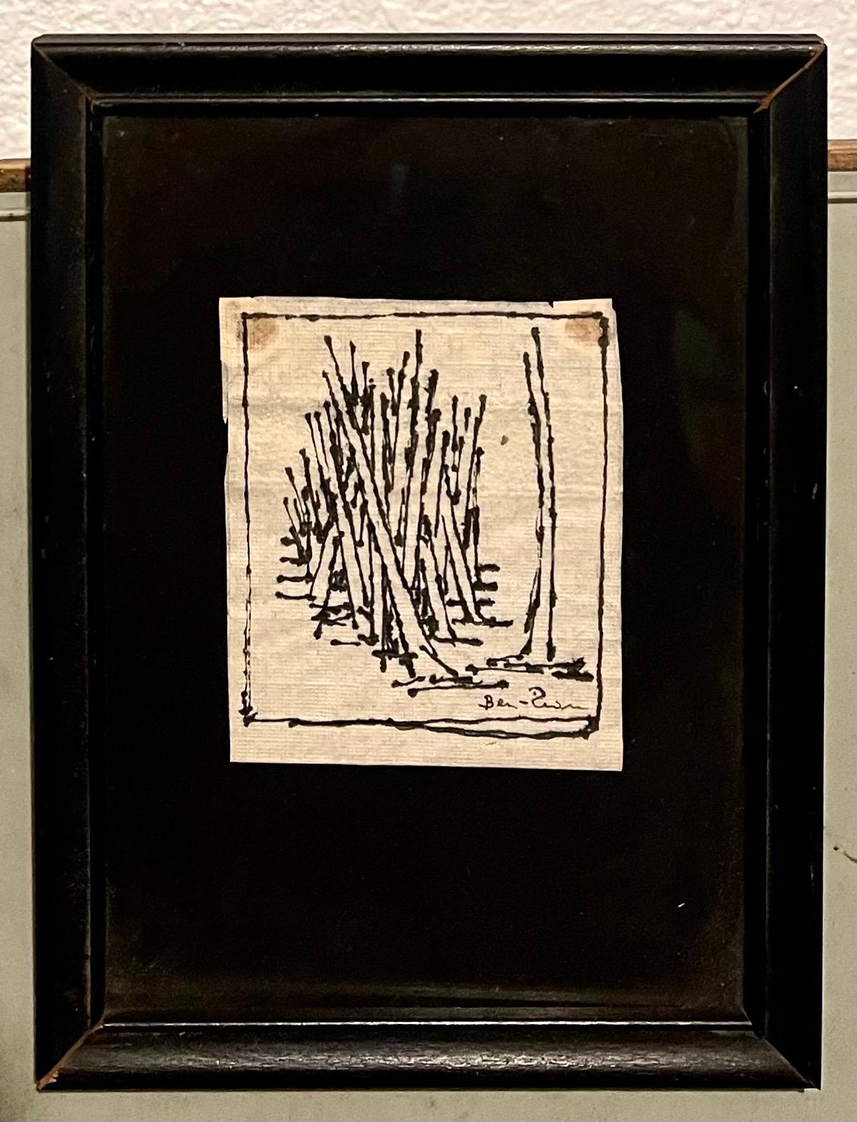 Amerikanischer modernistischer expressionistischer Ben Zion WPA, Miniatur-Zeichnung von Weizenstäben (Schwarz), Still-Life, von Ben-Zion Weinman