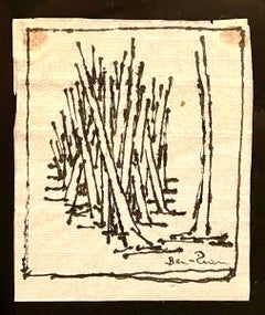 Expressionist Miniature Drawing Wheat Stalks American Modernist Ben Zion WPA
