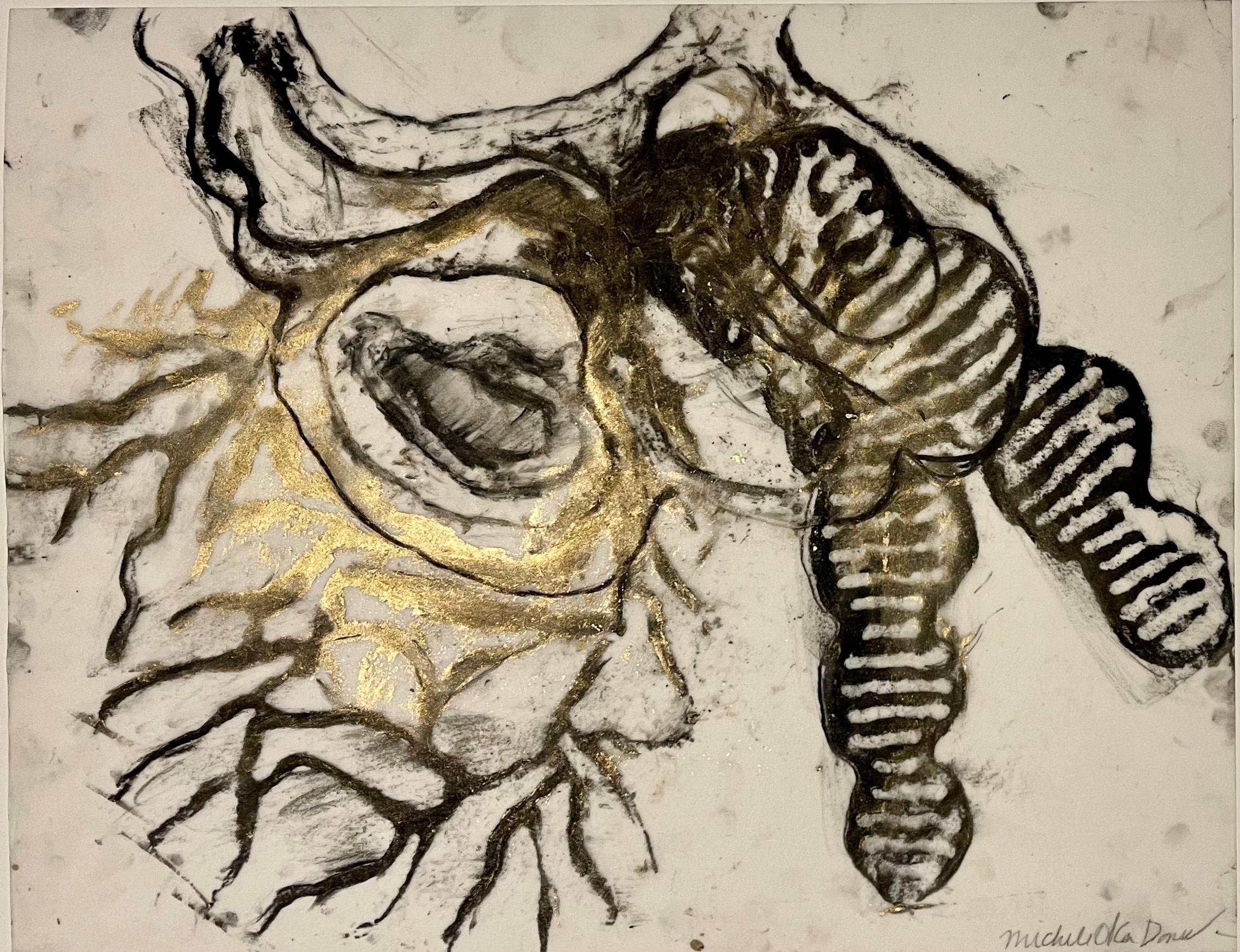 Peinture originale - Art biomorphique abstrait - Feuille d'or - Michele Oka Doner
