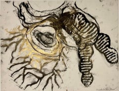 Original Drawing Painting Abstract Biomorphic Art Gold Leaf Michele Oka Doner