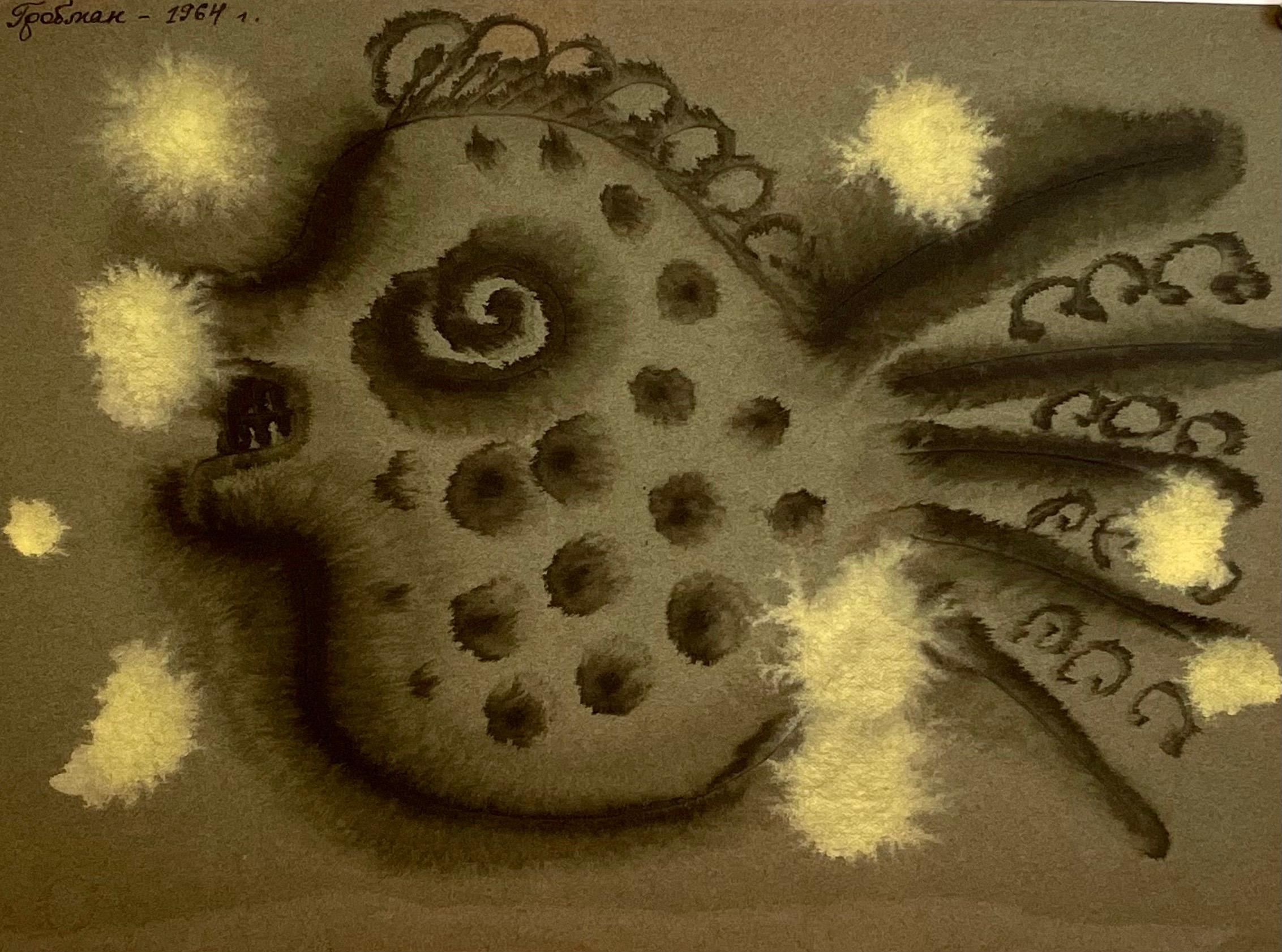 Abstract Drawing di Michail Grobman - Pittura a guazzo post-sovietica anticonformista Avant Garde russo-israeliano Grobman