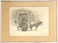 Judaica Lithograph "Winter" Jewish Hasidic Shtetl Life NY Lower East Side