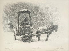 Judaica Lithograph "Winter" Jewish Hasidic Shtetl Life NY Lower East Side