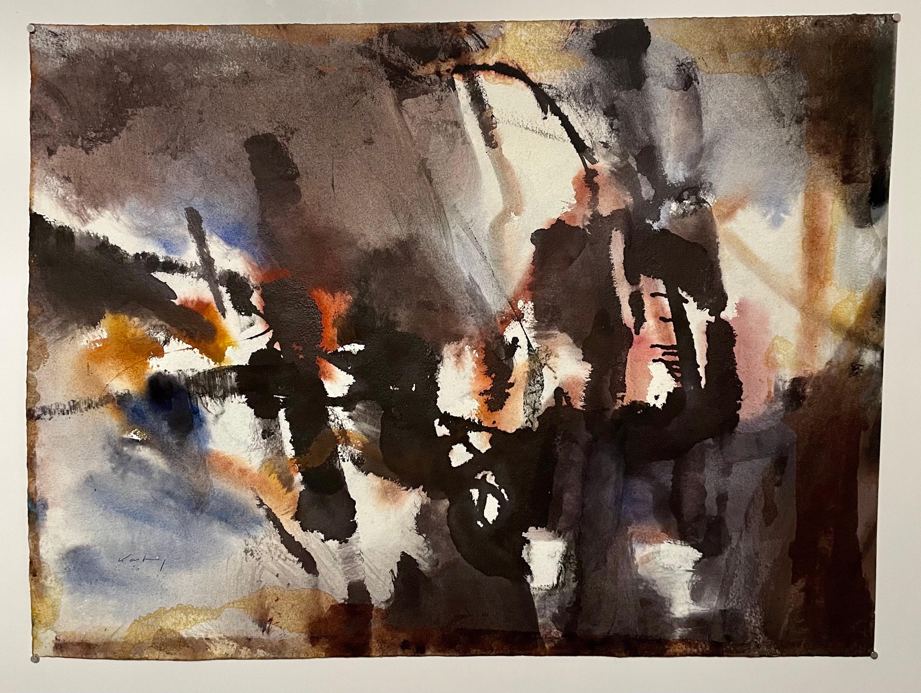 Peinture à l'aquarelle expressionniste abstraite moderniste et expressionniste du Bauhaus Weimar Pawel Kontny en vente 1
