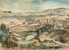 Peinture à l'aquarelle expressionniste allemande de Bezalel, paysage de Jérusalem, Art israélien