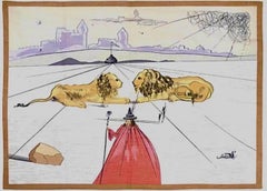 Surrealist Vintage Woven Tapestry, Lions, Tribe of Judah, After Salvador Dali