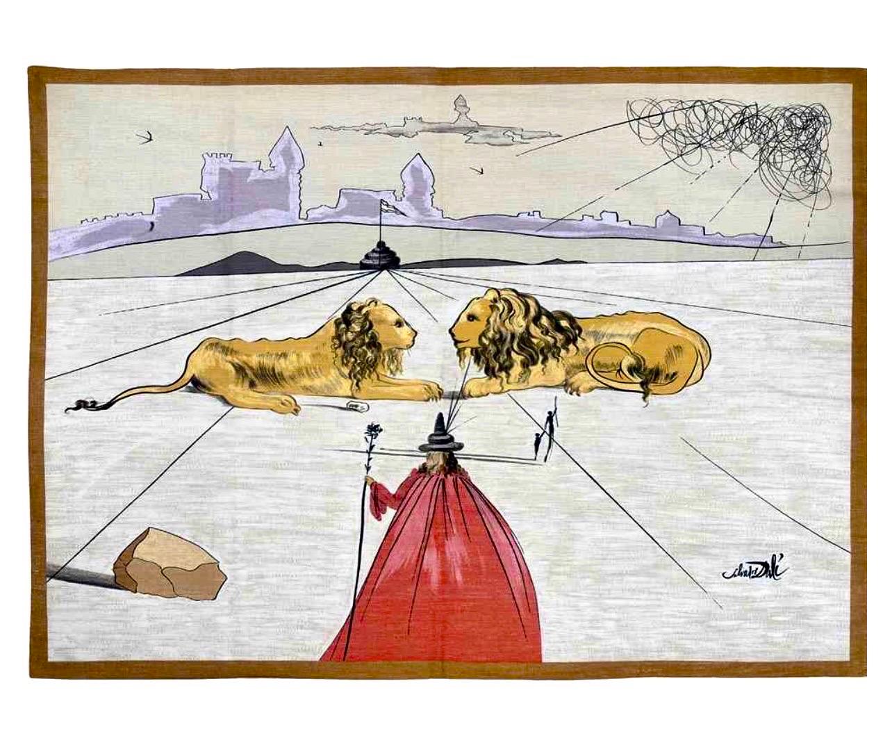 Tapisserie surréaliste vintage tissée, Lions, tribu judaïque, d'après Salvador Dali  - Art de Salvador Dalí