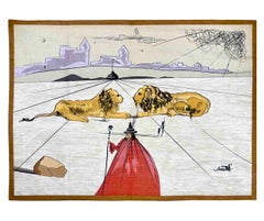 Surrealist Vintage Woven Tapestry, Lions, Tribe of Judah, After Salvador Dali 