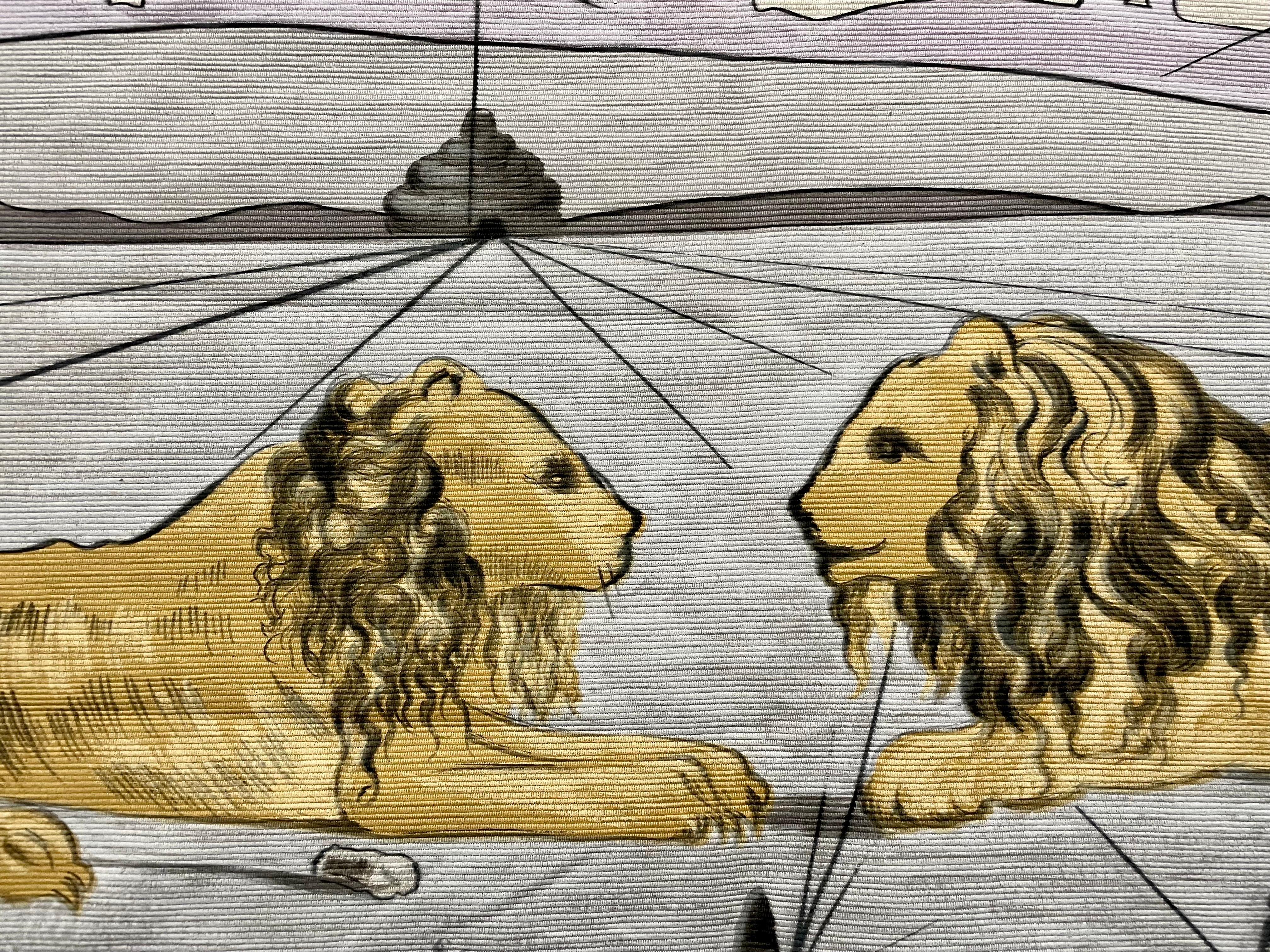 Surrealist Vintage Woven Tapestry, Lions, Tribe of Judah, After Salvador Dali  For Sale 3