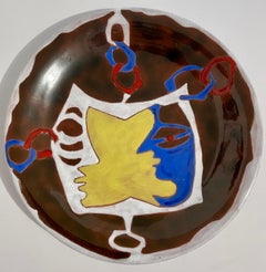 Vintage French Modernist Jean Lurcat Glazed Ceramic Plate Tete a Tete Masques