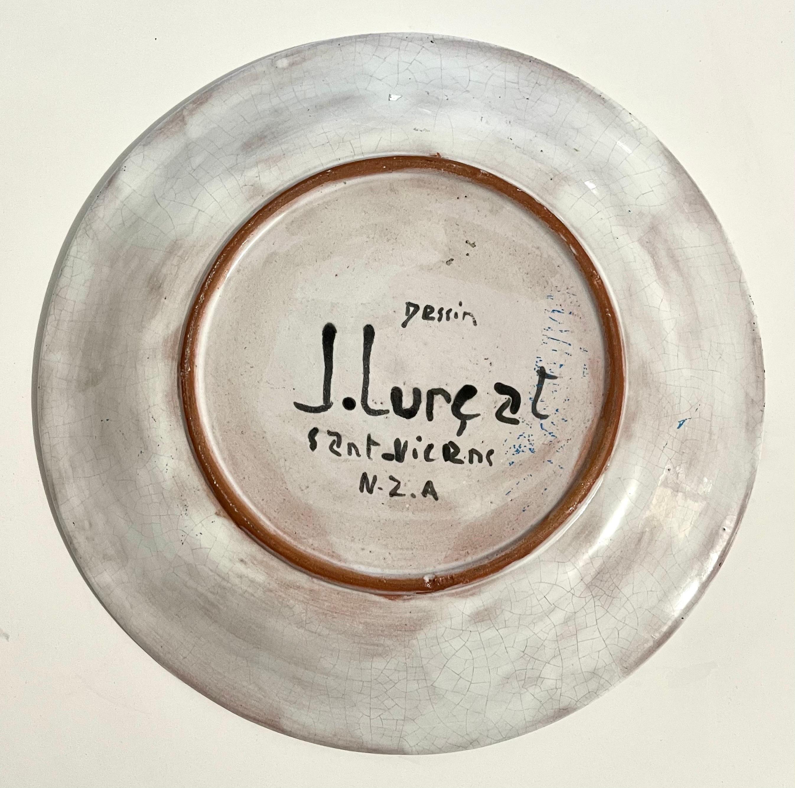 Vintage French Modernist Jean Lurcat Glazed Ceramic Plate Tete a Tete Masques 2