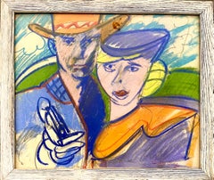 Cuban Artist Pastel Drawing African American Emilio Cruz Bonnie & Clyde Painting