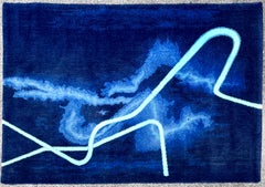 Scandinavian Abstract Wool Tapestry Rug Gun Gordillo Neon Electric Blue Color 