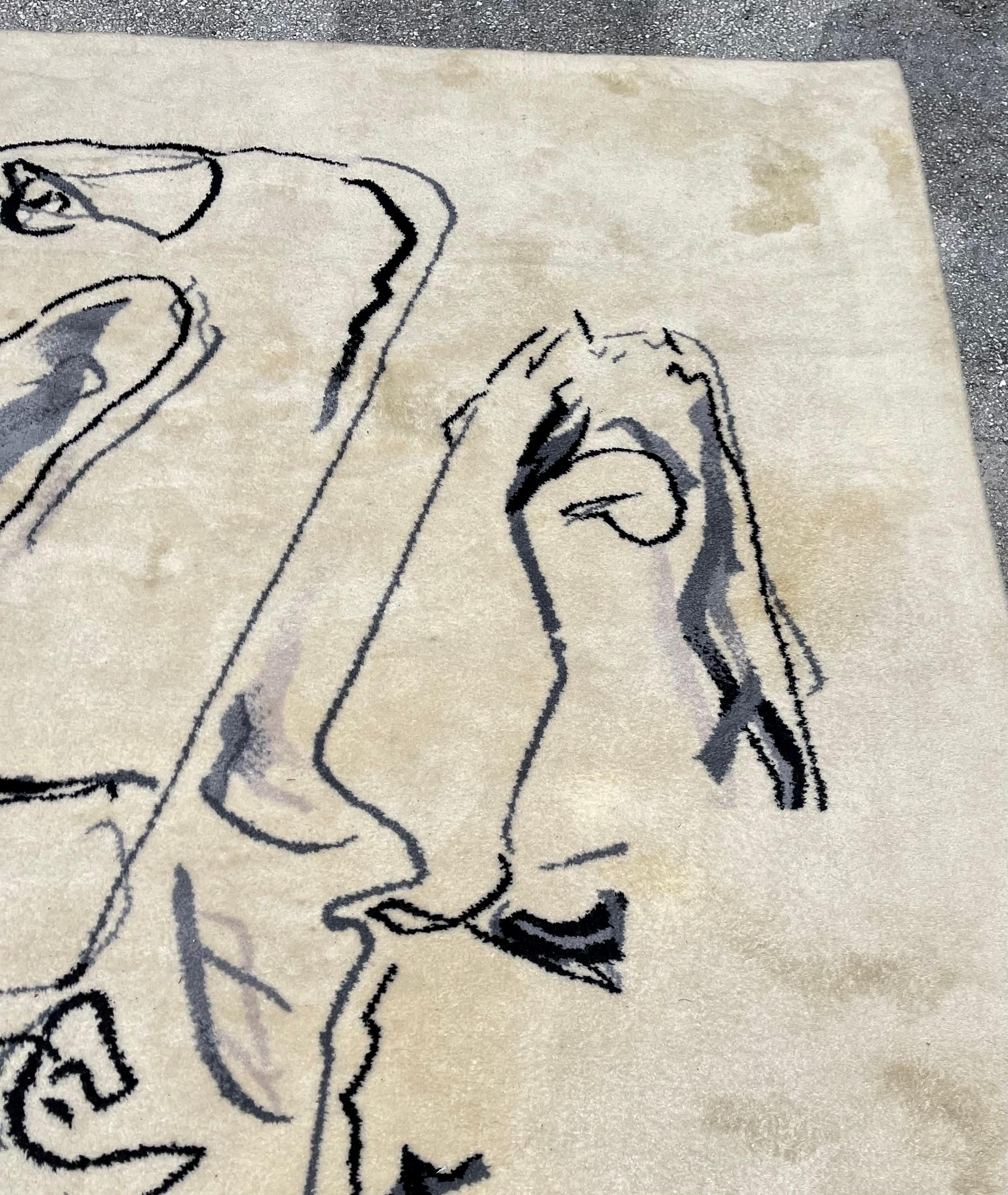 Enorme Tapiz Escandinavo Abstracto de Lana Alfombra Artística Asger Jorn Artista Cobra Dinamarca en venta 5