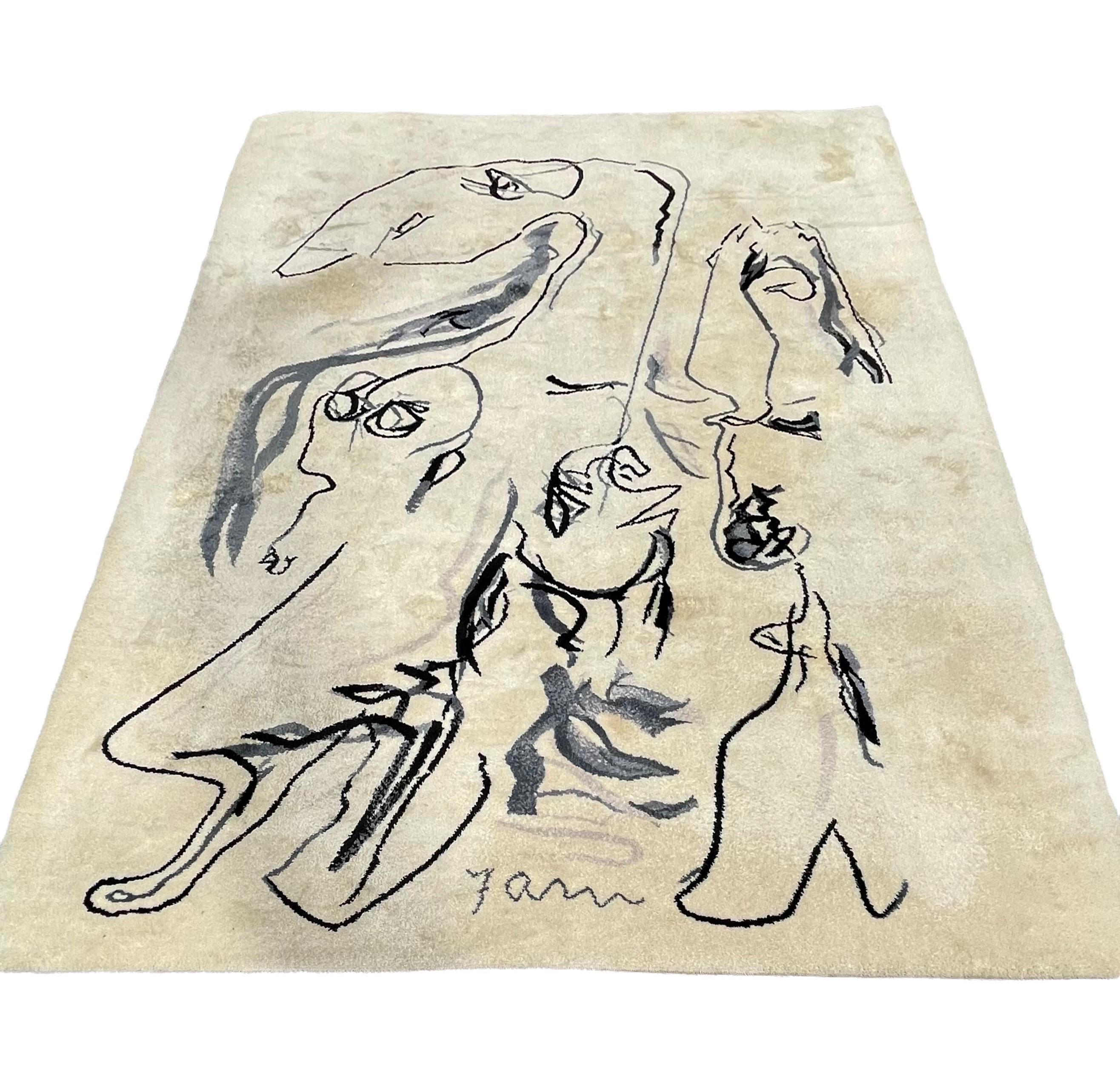 Enorme Tapiz Escandinavo Abstracto de Lana Alfombra Artística Asger Jorn Artista Cobra Dinamarca en venta 1