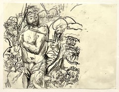 dessin au crayon de couleur néo-expressionniste allemand Erwin Pfrang 